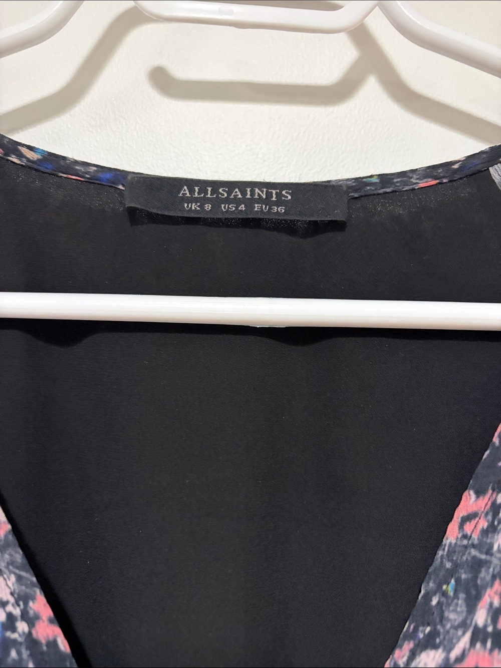 AllSaints Navy Floral V-Neck Long Sleeve shorts - Picture 2 of 4